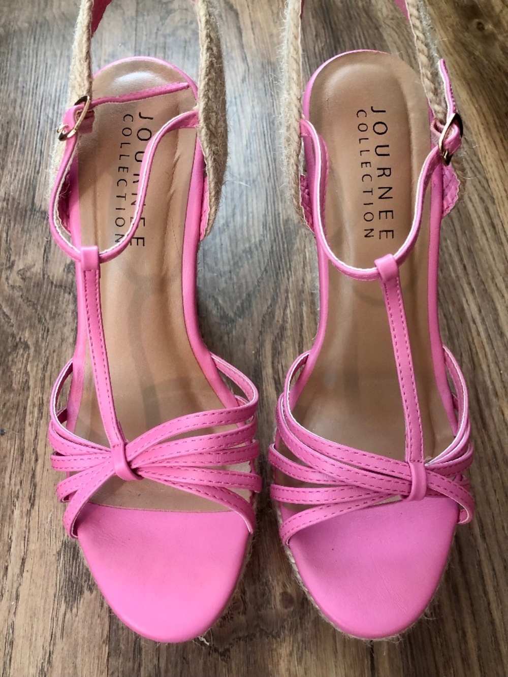 Journee Womens Yara Buckle Espadrille Pink Wedge Sandals
